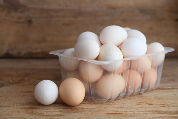 Fresh farm chicken eggs on the counter.