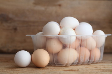 Fresh farm chicken eggs on the counter.