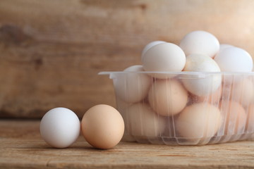 Fresh farm chicken eggs on the counter.