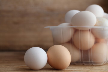Fresh farm chicken eggs on the counter.