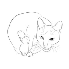 Obraz premium Vector illustration. A sketch of a cat with kittens.EPS 8