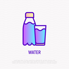 Water bottle and drinking glass thin line icon. Modern vector illustration.