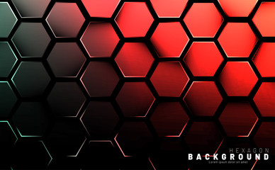Abstract hexagon gradient colorful light pattern with a dark background technology style. Honeycomb. Vector illustration