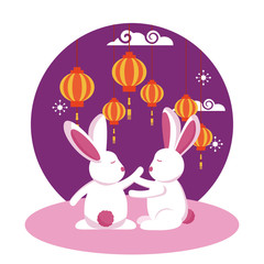 Rabbits of mid autumn festival vector design