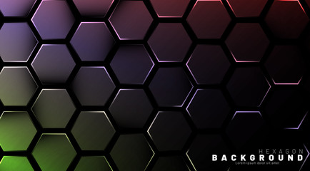 Abstract hexagon gradient colorful light pattern with a dark background technology style. Honeycomb. Vector illustration