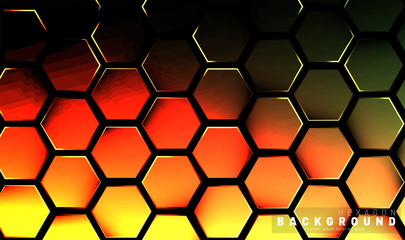 Abstract hexagon gradient colorful light pattern with a dark background technology style. Honeycomb. Vector illustration