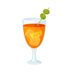 Orange drink in a glass. Vector illustration on a white background.
