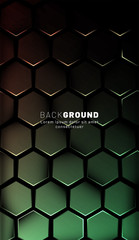 Vertical hexagon background. Gradient color light pattern with dark background technology style. Honeycomb. Vector illustration of light.