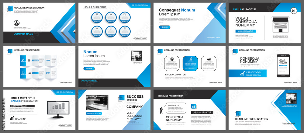 Poster presentation and slide layout background. design blue gradient arrow template. use for business annu