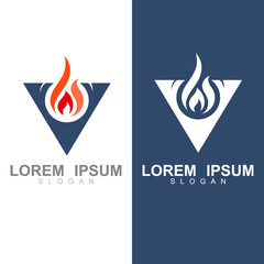 V logo, Initial letter v fire flames rounded creative logo, fire logo with flat design  vector