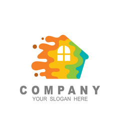 house logo with real estate design illustration, water and speed icon with building logo template
