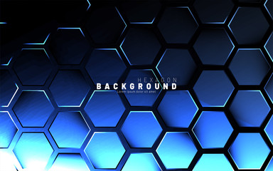Abstract hexagon blue neon gradient pattern on a dark background technology style. Honeycomb. Vector illustration