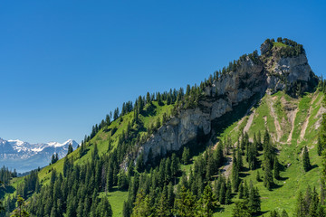 Panorama view on Musflue peak and Alps from Pilatus mountain