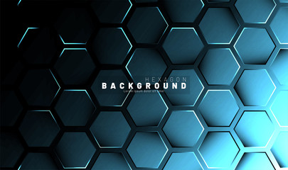 Abstract hexagon blue neon gradient pattern on a dark background technology style. Honeycomb. Vector illustration