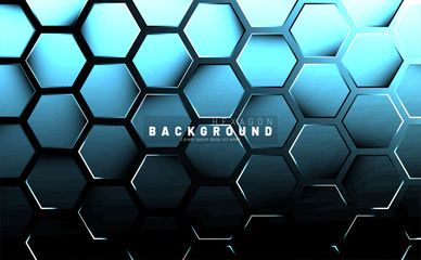 Abstract hexagon blue neon gradient pattern on a dark background technology style. Honeycomb. Vector illustration