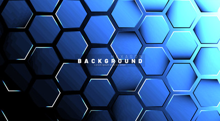 Abstract hexagon blue neon gradient pattern on a dark background technology style. Honeycomb. Vector illustration