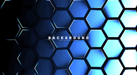 Abstract hexagon blue neon gradient pattern on a dark background technology style. Honeycomb. Vector illustration