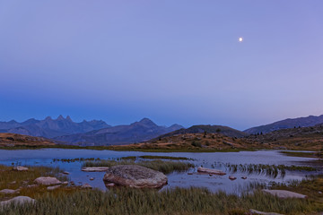 Blue hour on the Aiguilles d'Arves peaks over the Guichard Lake