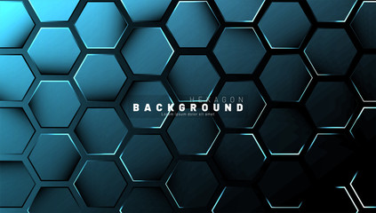 Abstract hexagon blue neon gradient pattern on a dark background technology style. Honeycomb. Vector illustration