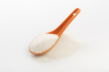 Spoon of fine granulated sugar isolated on white  - Image