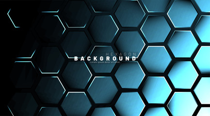 Abstract hexagon blue neon gradient pattern on a dark background technology style. Honeycomb. Vector illustration