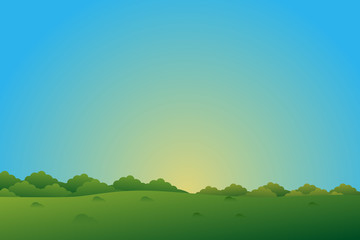 Green natural background with blue sky landscape