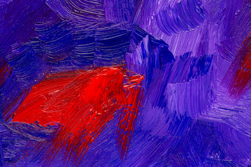 Abstract red and blue oil painting brush strokes