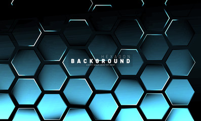 Abstract hexagon blue neon gradient pattern on a dark background technology style. Honeycomb. Vector illustration