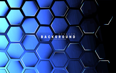Abstract hexagon blue neon gradient pattern on a dark background technology style. Honeycomb. Vector illustration