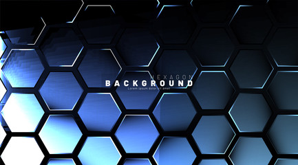 Abstract hexagon blue neon gradient pattern on a dark background technology style. Honeycomb. Vector illustration