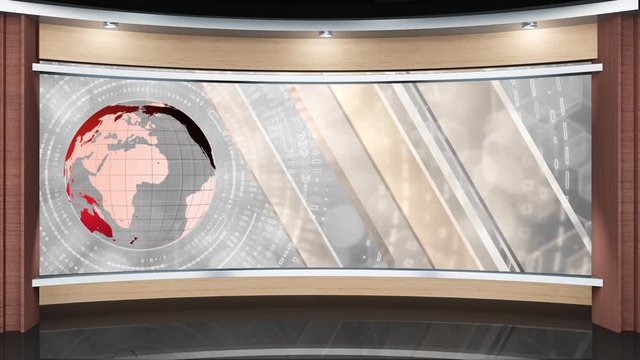 27HD News TV Virtual Studio Green Screen Background Wood Red Globe