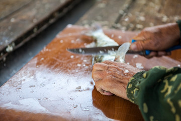 fish clean wooden table background 