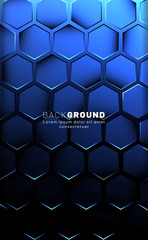 Vertical hexagon background. Gradient color light pattern with dark background technology style. Honeycomb. Vector illustration of light.