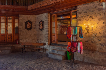 Fototapeta na wymiar Interior of old building caravanserai in Shaki city