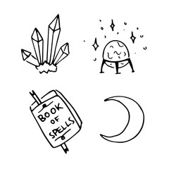 Halloween witchcraft magic sketch retro vintage doodle