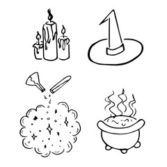 Halloween witchcraft magic sketch retro vintage doodle