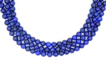 3 layer of blue lapis lazuli natural stone necklace isolated on white background