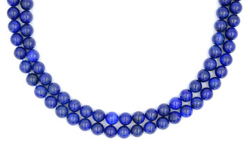 2 layer of blue lapis lazuli natural stone necklace isolated on white background