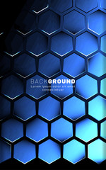 Vertical hexagon background. Gradient color light pattern with dark background technology style. Honeycomb. Vector illustration of light.