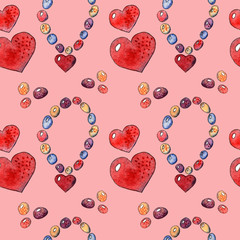 Children's watercolor set seamless pattern with hearts