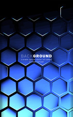 Vertical hexagon background. Gradient color light pattern with dark background technology style. Honeycomb. Vector illustration of light.