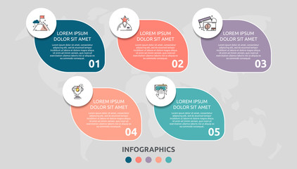 Vector infographic flat template concept for five labels, diagram, graph. Business concept with 5 options. For content, flowchart, steps, timeline, web, workflow, marketing, presentation