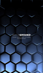 Vertical hexagon background. Gradient color light pattern with dark background technology style. Honeycomb. Vector illustration of light.