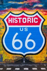 Poster Historisch route 66-bord in de VS © boivinnicolas