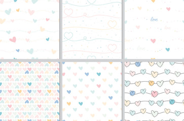 pastel valentine doodle heart seamless pattern collection