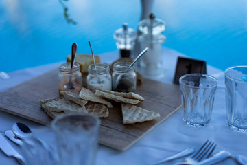 Fototapeta na wymiar Dinner at a Greek Restaurant