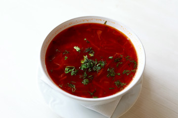Borsch in white bowl