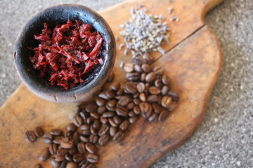 bowl with tobacco for hookah. berries on a black background