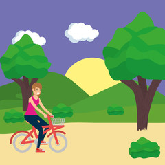 Woman riding bike vector design
