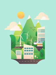 Eco city in vector gradient illustration